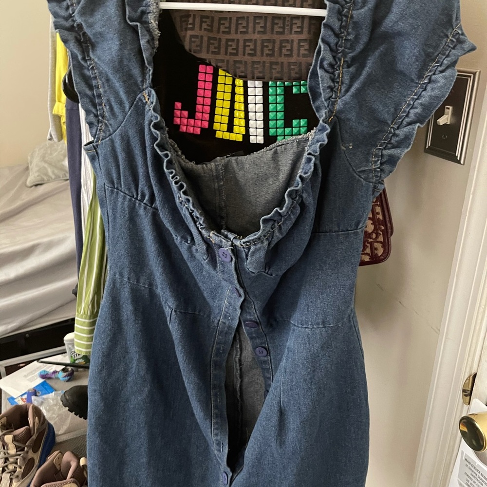 Bardot denim button through mini dress blue